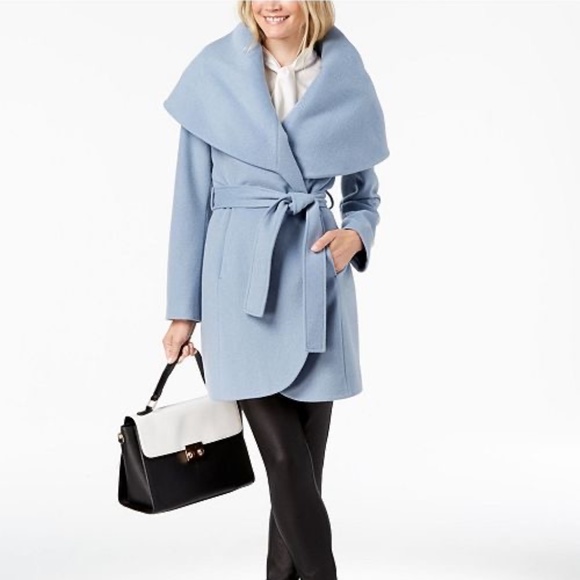 blue wool wrap coat